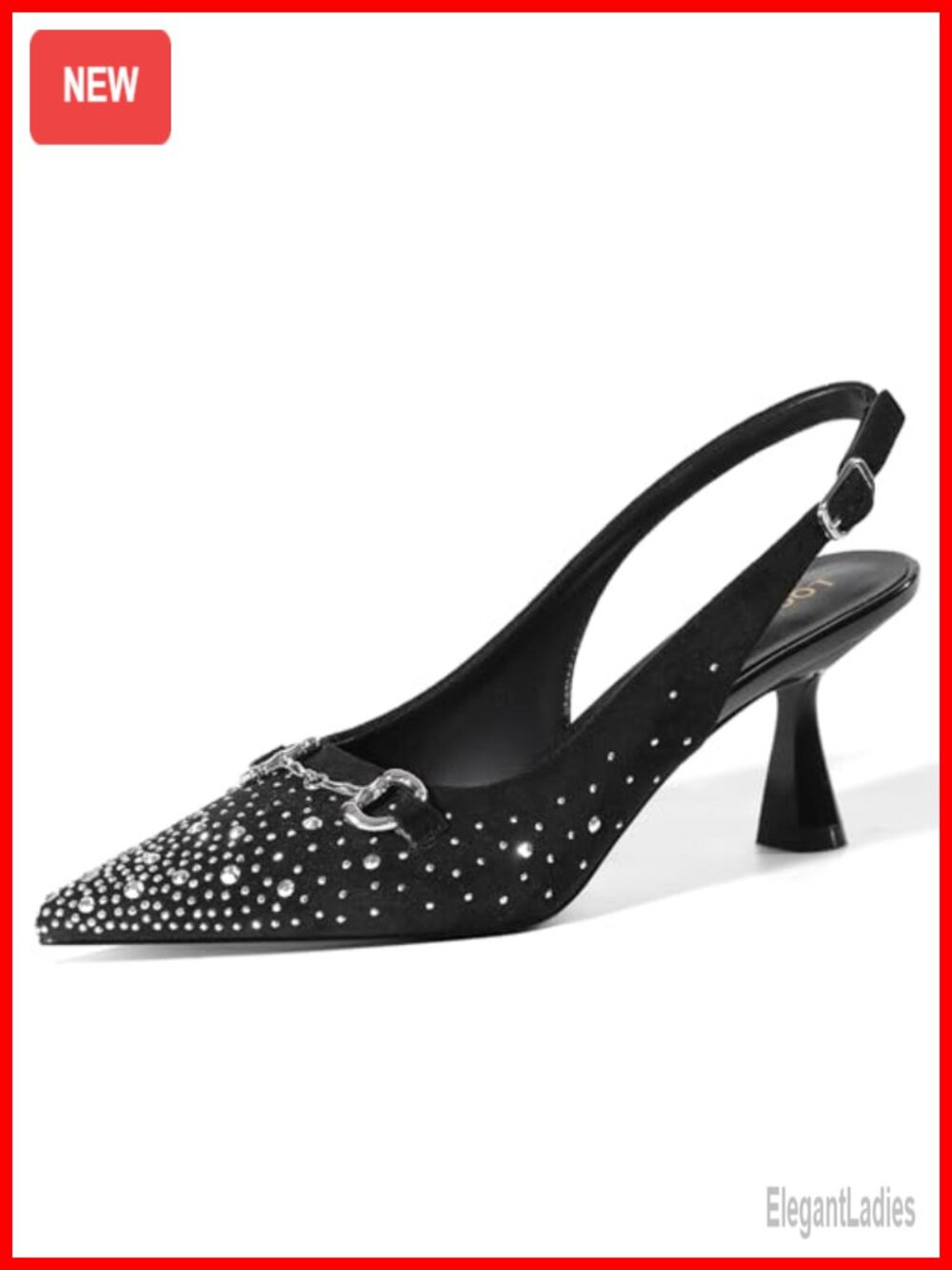 Kitten Heels Slingback Low Heel Pumps Sparkly Rhinestone Dress Shoes